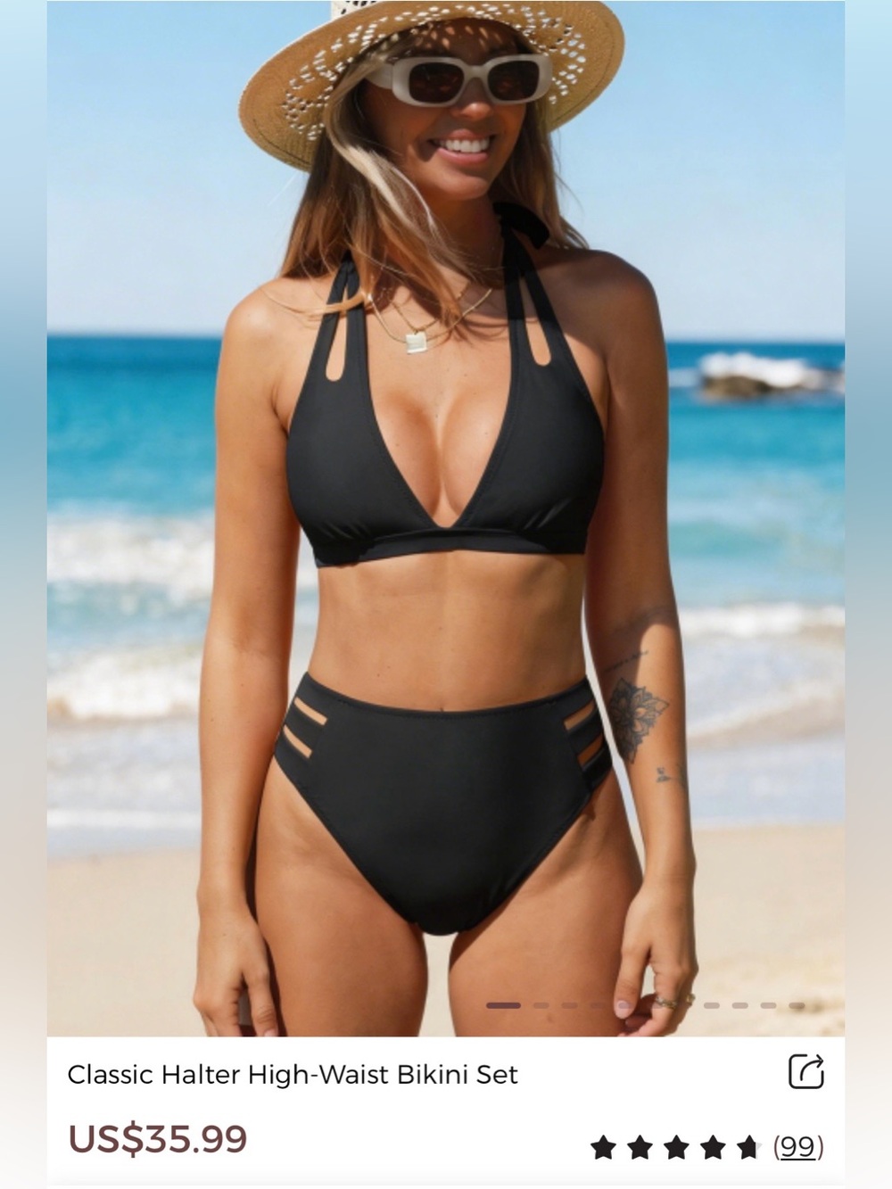 Women's Black Halter High-Waist Bikini Set